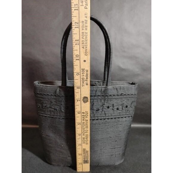 Ann Taylor Gray Silk Embroidered Handbag Tote With Dual Handles 9" Tall - Picture 2 of 5